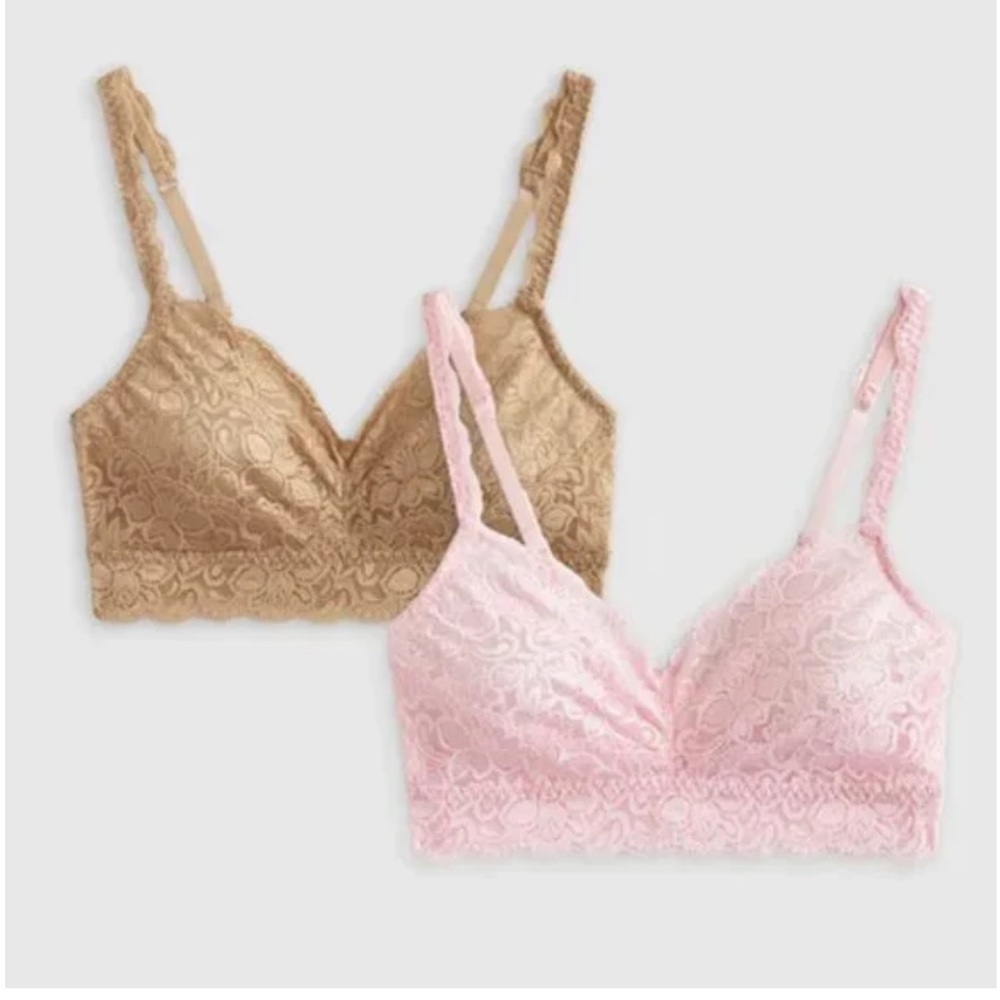 NWOT Quince Stretch Lace Sweetheart Bralette (2-pack) in Pale Pink and Clay Sz M